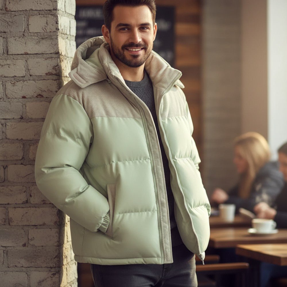 Insulated Puffer Jacket with Corduroy Hood - Men's Puffer Jacket - Wild Eye Vision