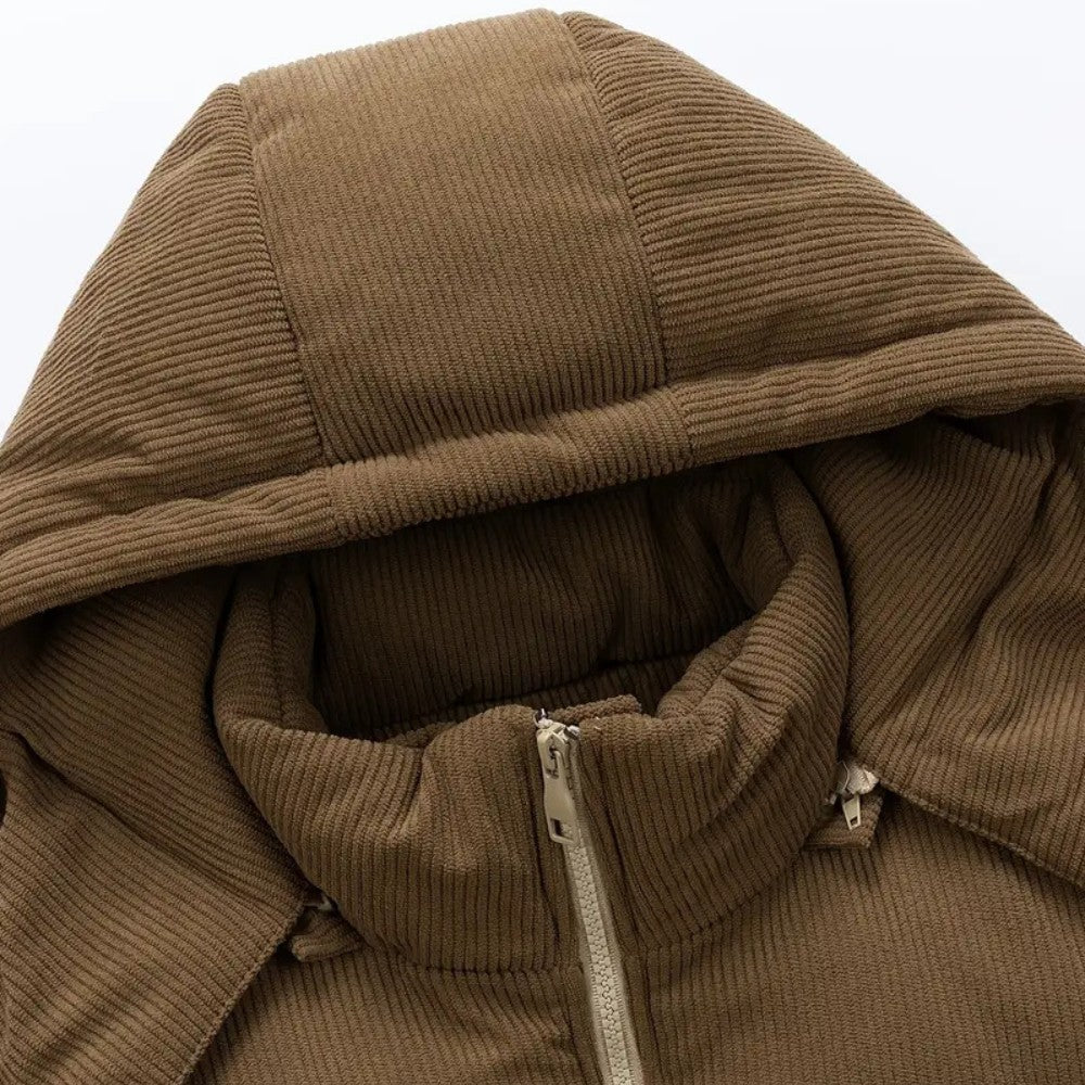 Insulated Puffer Jacket with Corduroy Hood - Men's Puffer Jacket - Wild Eye Vision