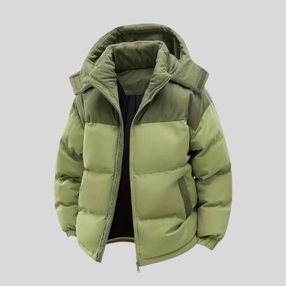 Insulated Puffer Jacket with Corduroy Hood - Men's Puffer Jacket - Wild Eye Vision
