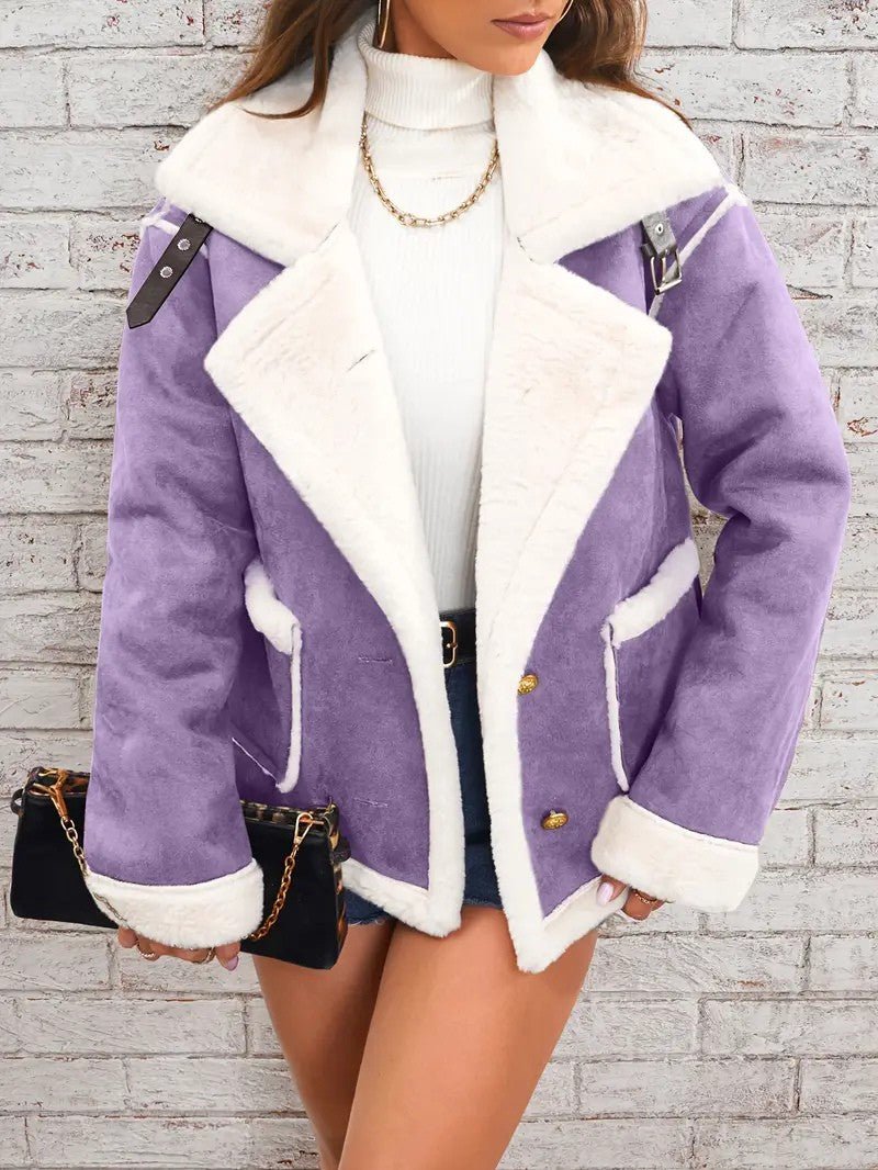 Lapel Collar Faux Suede Winter Jacket - Women's Winter Jacket - Wild Eye Vision