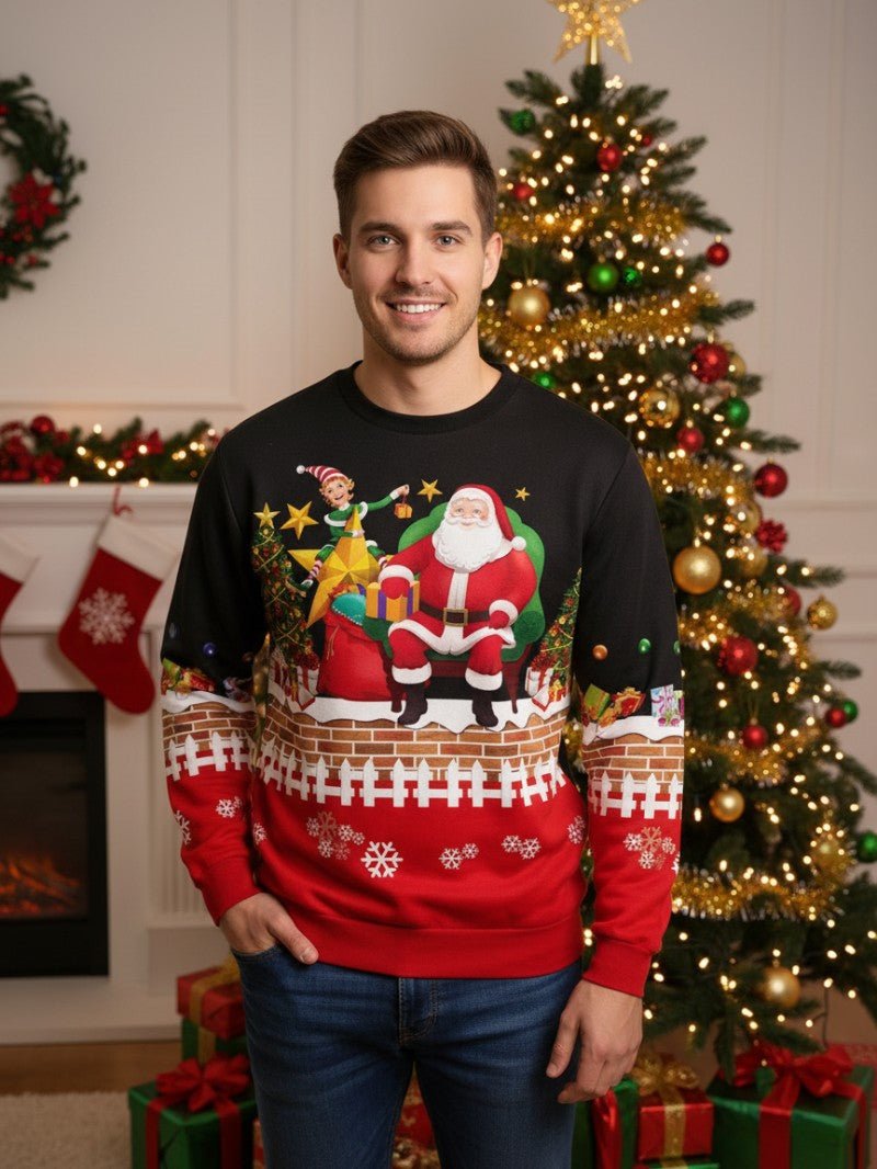 Men’s 3D Santa Print Christmas Sweatshirt - Mens Christmas Jumpers - Wild Eye Vision