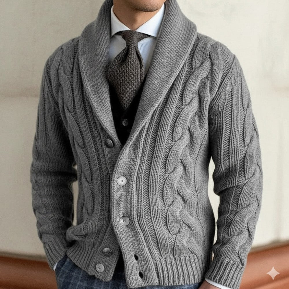 Men’s Cable Knit Shawl Collar Cardigan - Men Knit Cardigan - Wild Eye Vision