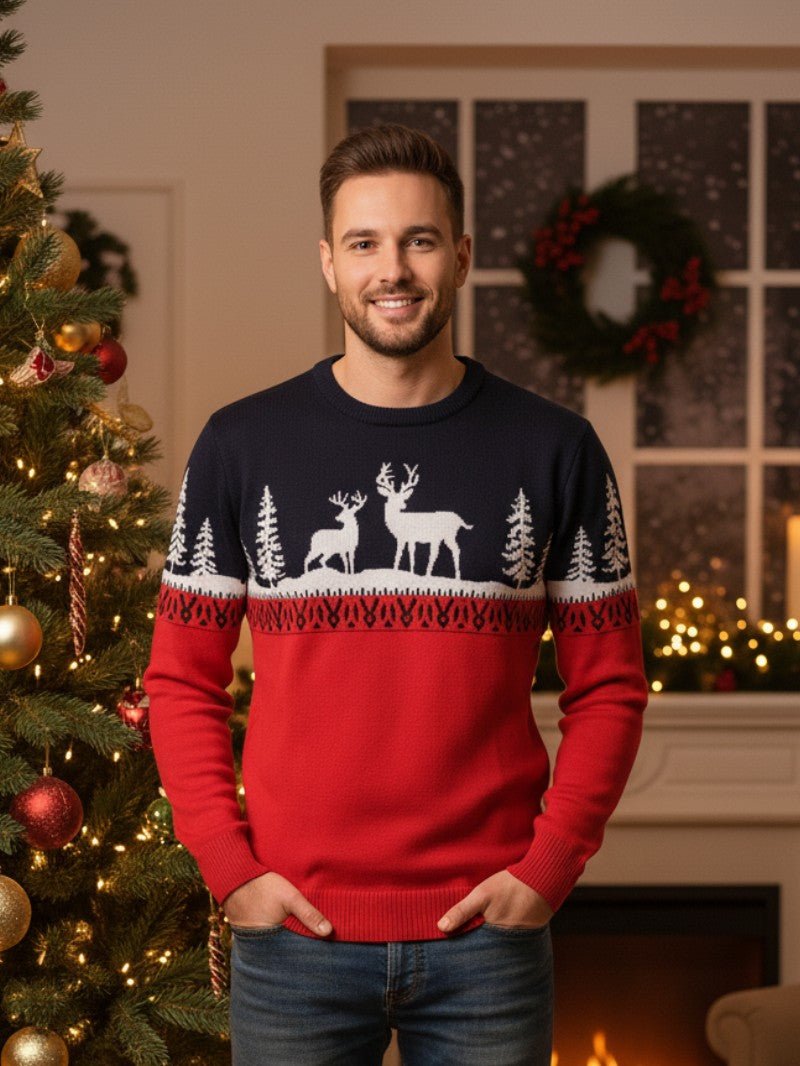 Men’s Christmas Reindeer & Pine Tree Sweater - Mens Christmas Jumpers - Wild Eye Vision
