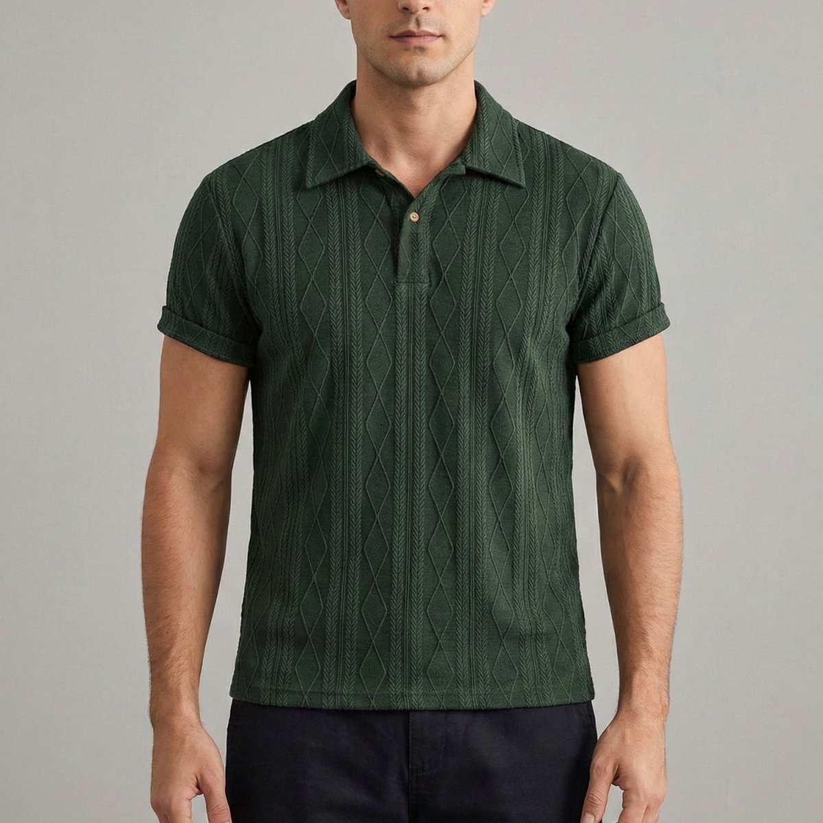 Men's Geometric Jacquard Knit Polo Shirt - Polo Shirts - Wild Eye Vision