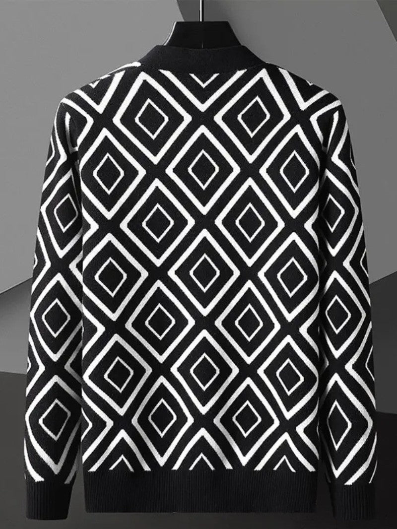 Men’s Jacquard Knit Cardigan - Men Knit Cardigan - Wild Eye Vision