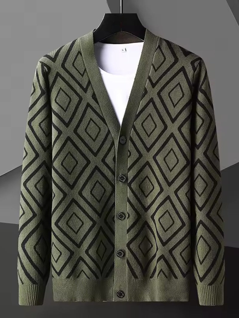 Men’s Jacquard Knit Cardigan - Men Knit Cardigan - Wild Eye Vision