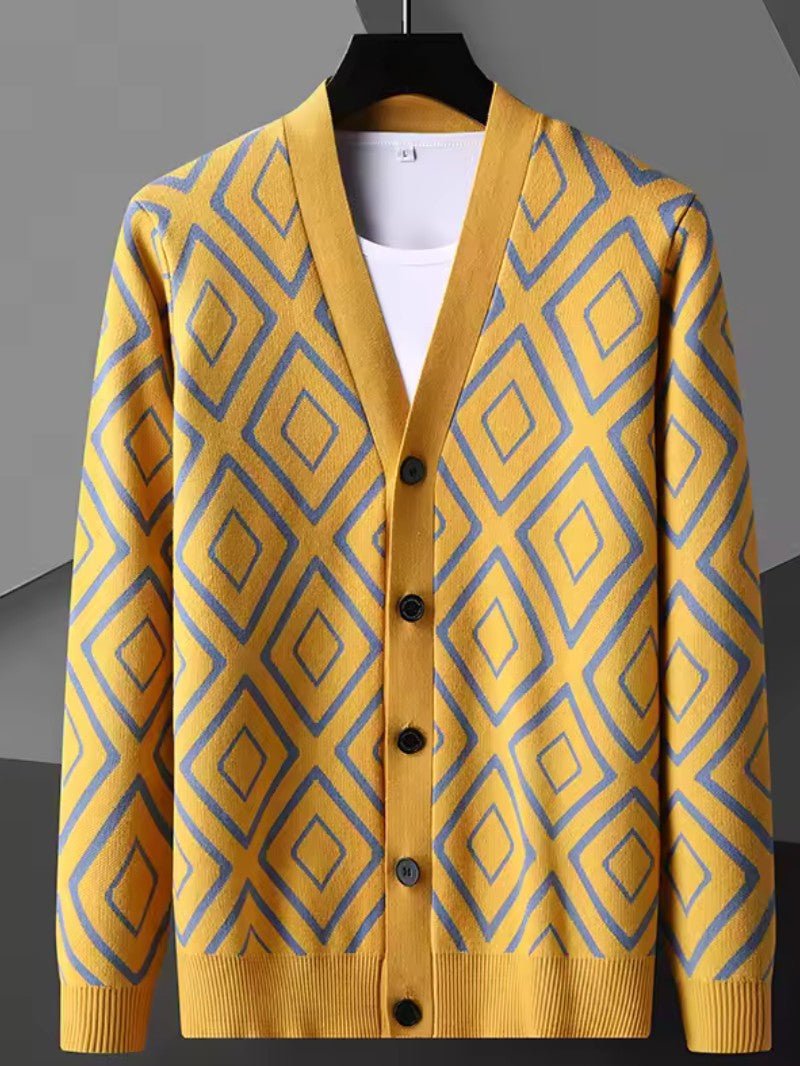 Men’s Jacquard Knit Cardigan - Men Knit Cardigan - Wild Eye Vision