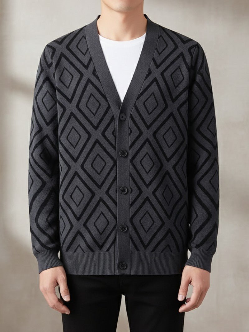 Men’s Jacquard Knit Cardigan - Men Knit Cardigan - Wild Eye Vision