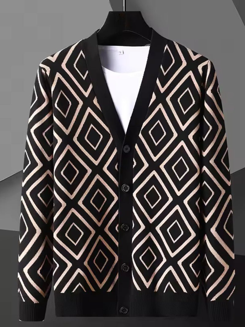 Men’s Jacquard Knit Cardigan - Men Knit Cardigan - Wild Eye Vision