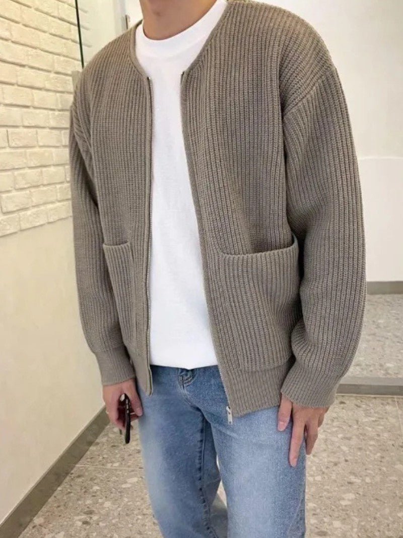 Men’s Minimalist Zip Up Cardigan - Men Knit Cardigan - Wild Eye Vision