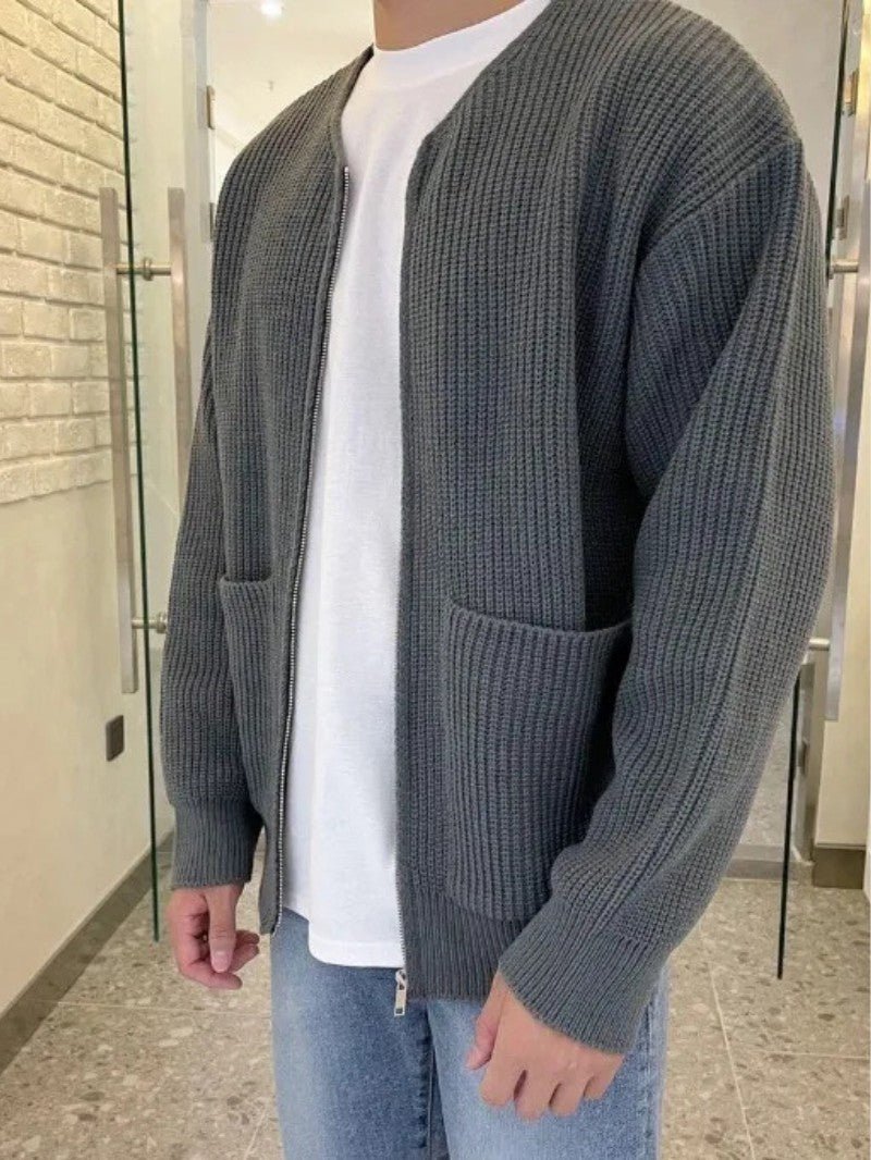 Men’s Minimalist Zip Up Cardigan - Men Knit Cardigan - Wild Eye Vision