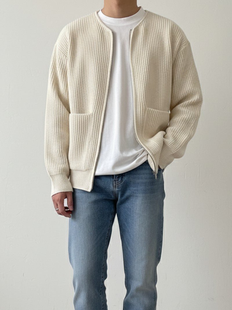 Men’s Minimalist Zip Up Cardigan - Men Knit Cardigan - Wild Eye Vision