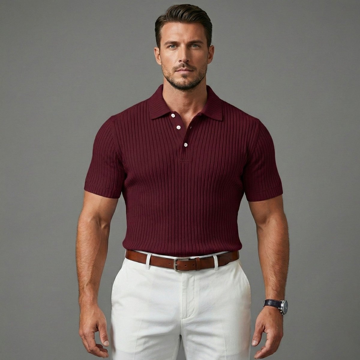 Men's Ribbed Knit Summer Polo Shirt - Polo Shirts - Wild Eye Vision