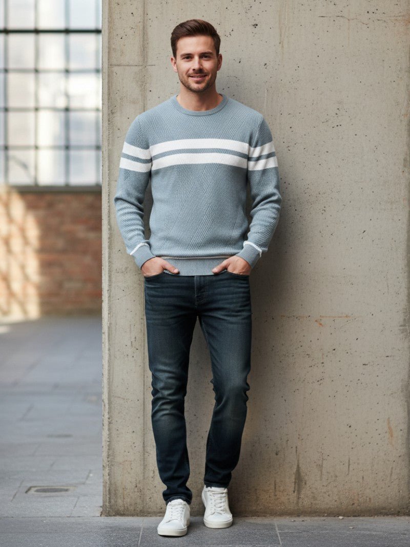 Men’s Striped Crew Neck Knitted Jumper - Men Knitted Jumper - Wild Eye Vision