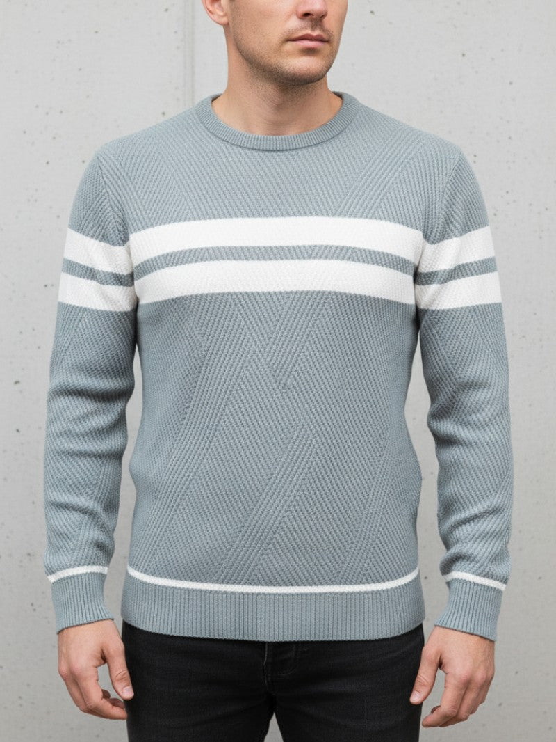 Men’s Striped Crew Neck Knitted Jumper - Men Knitted Jumper - Wild Eye Vision
