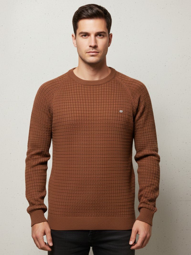 Men’s Textured Knit Crew Neck Jumper - Men Knitted Jumper - Wild Eye Vision