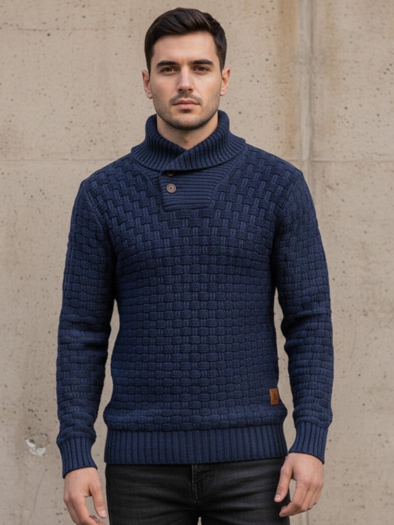 Men’s Textured Knit Shawl Collar Jumper - Men Knitted Jumper - Wild Eye Vision