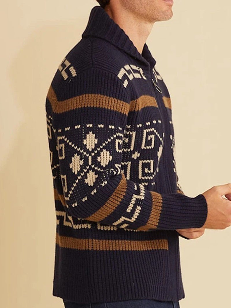 Men’s Tribal Knit Zip - Up Cardigan - Men Knit Cardigan - Wild Eye Vision