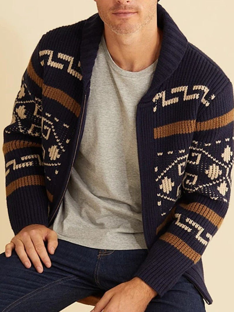 Men’s Tribal Knit Zip - Up Cardigan - Men Knit Cardigan - Wild Eye Vision