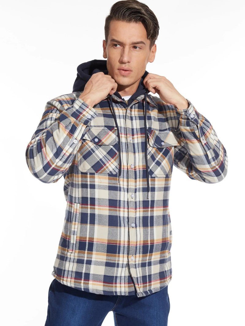 Men’s Warm Plaid Hooded Jacket - Men's Coat - Wild Eye Vision