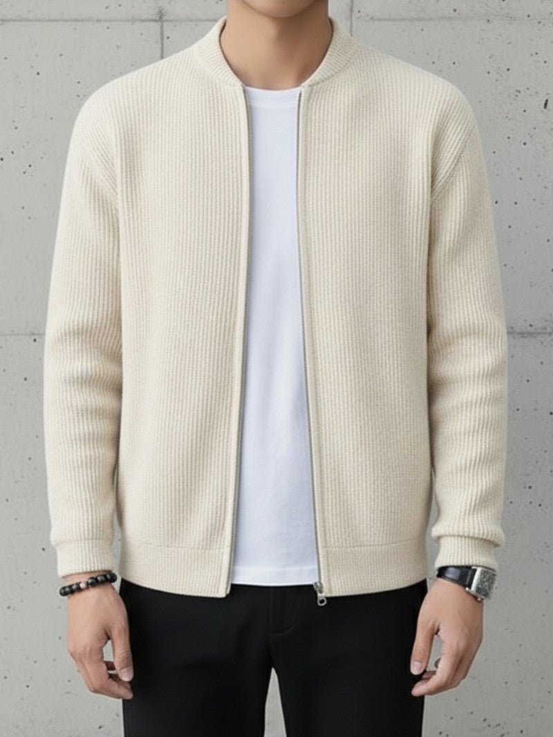 Modern Ribbed Double - Zip Cardigan - Men Cardigan - Wild Eye Vision