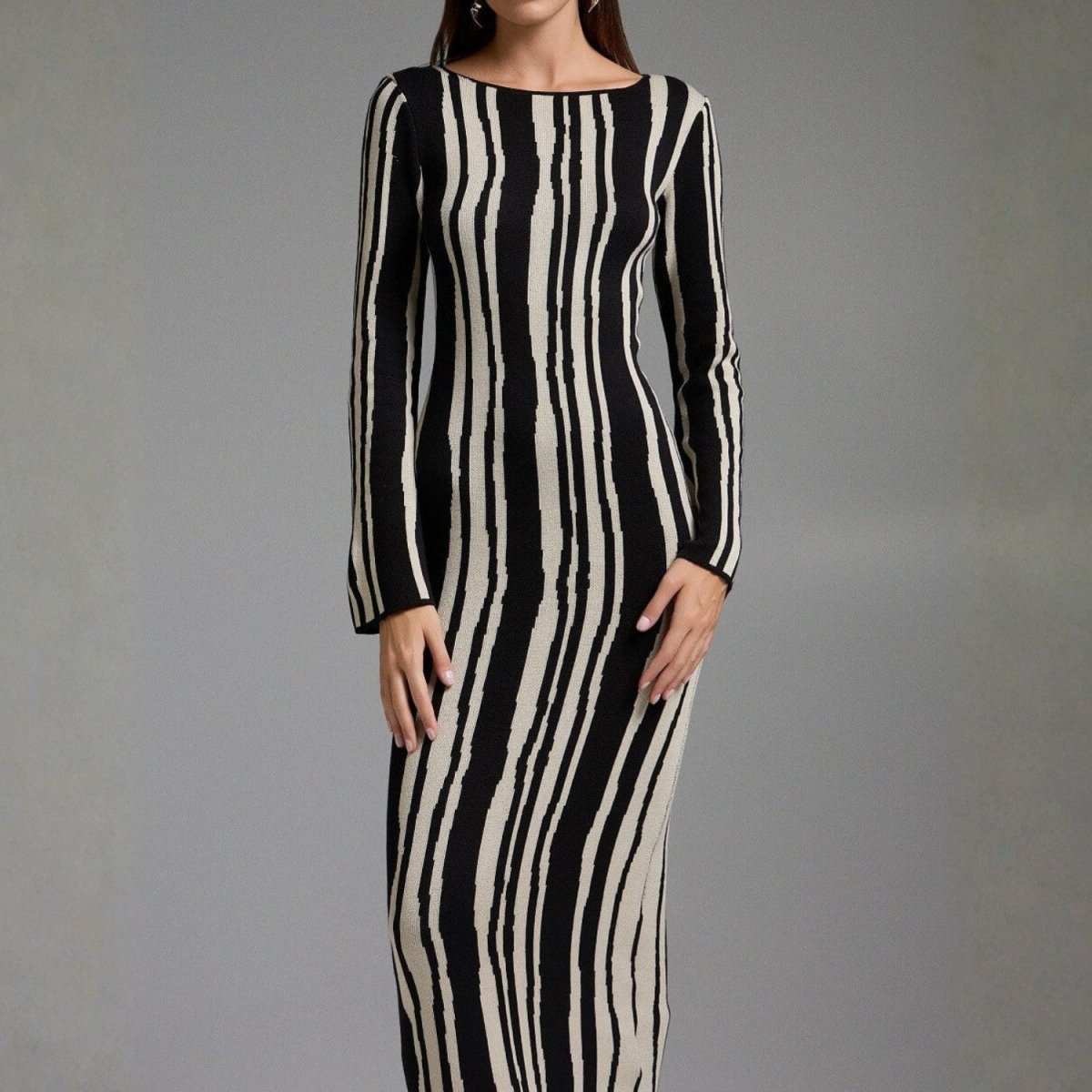 Patterned Long Sleeve Maxi Dress - Maxi Dress - Wild Eye Vision