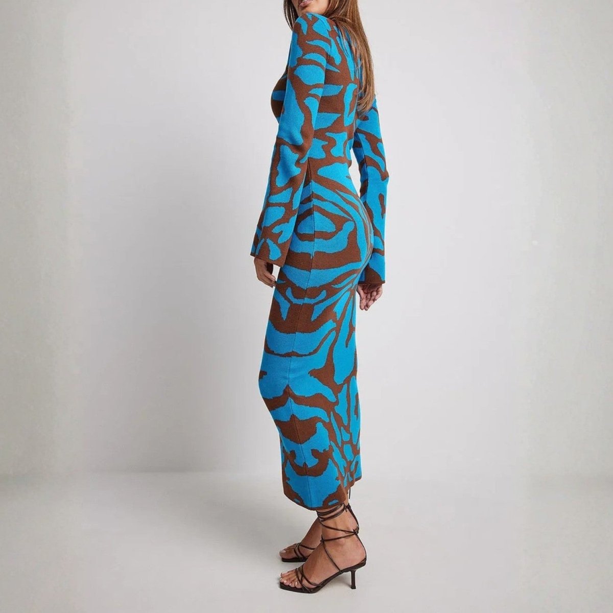 Patterned Long Sleeve Maxi Dress - Maxi Dress - Wild Eye Vision