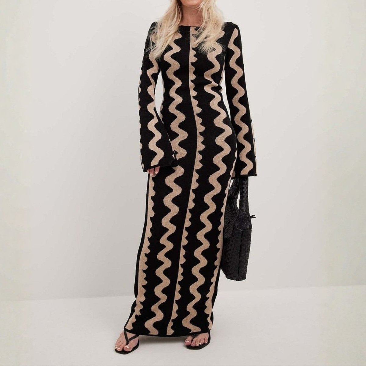 Patterned Long Sleeve Maxi Dress - Maxi Dress - Wild Eye Vision