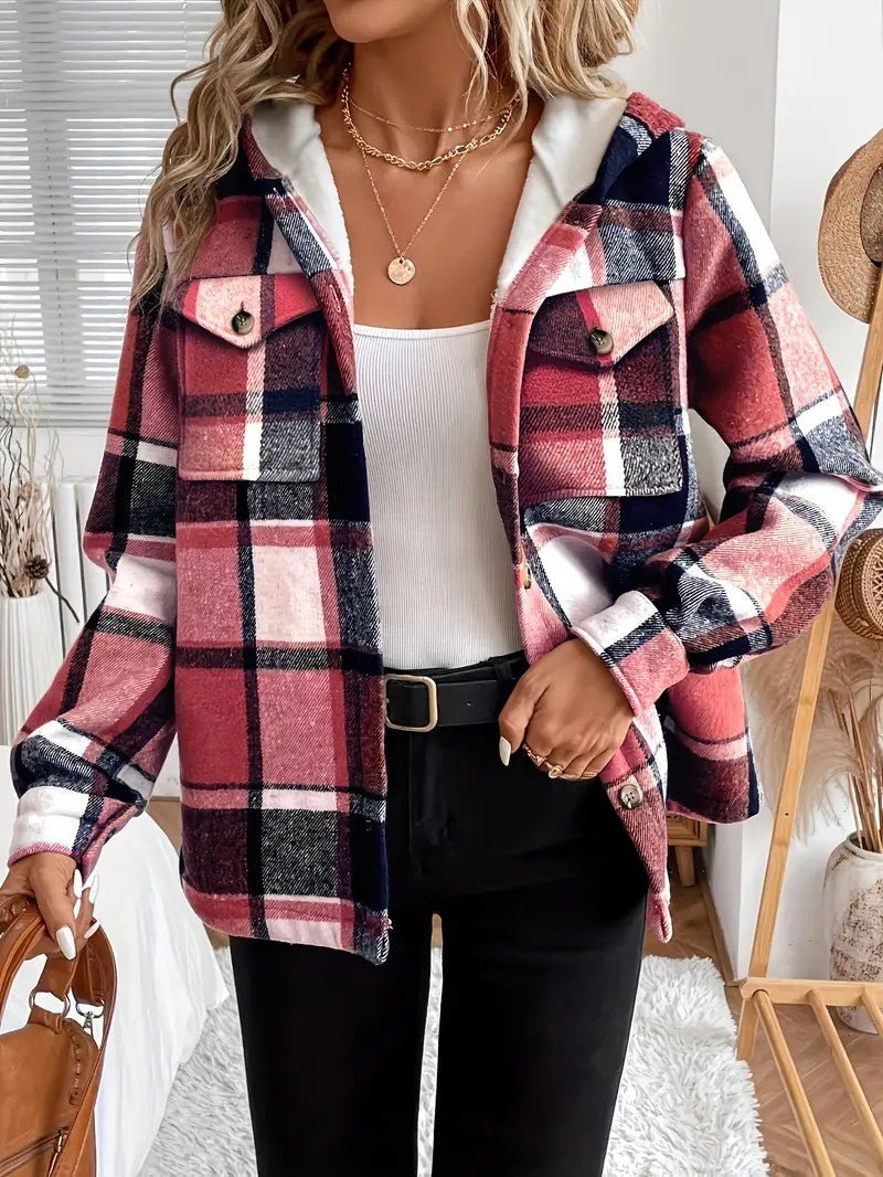 Plaid Hooded Fleece - Lined Shirt Jacket - Women's Winter Jacket - Wild Eye Vision