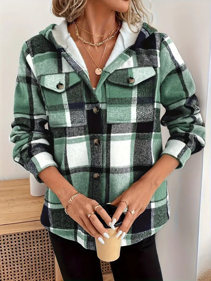 Plaid Hooded Fleece - Lined Shirt Jacket - Women's Winter Jacket - Wild Eye Vision