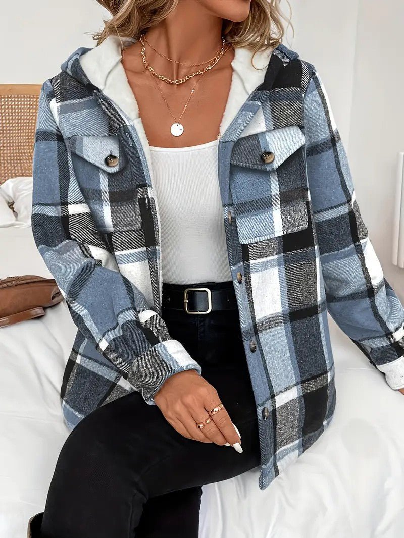 Plaid Hooded Fleece - Lined Shirt Jacket - Women's Winter Jacket - Wild Eye Vision