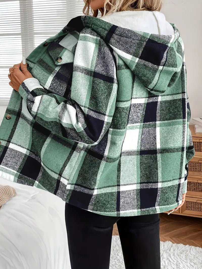 Plaid Hooded Fleece - Lined Shirt Jacket - Women's Winter Jacket - Wild Eye Vision