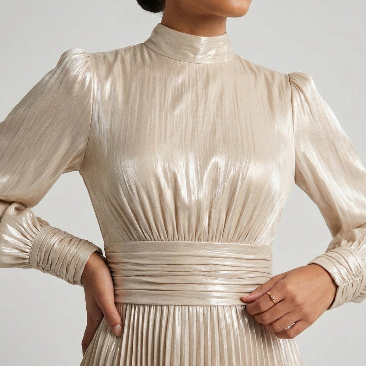 Pleated High Neck Maxi Dress - Maxi Dress - Wild Eye Vision