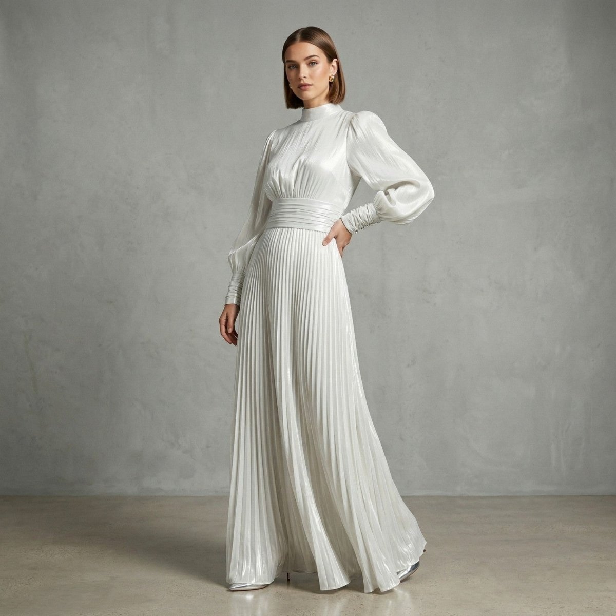 Pleated High Neck Maxi Dress - Maxi Dress - Wild Eye Vision
