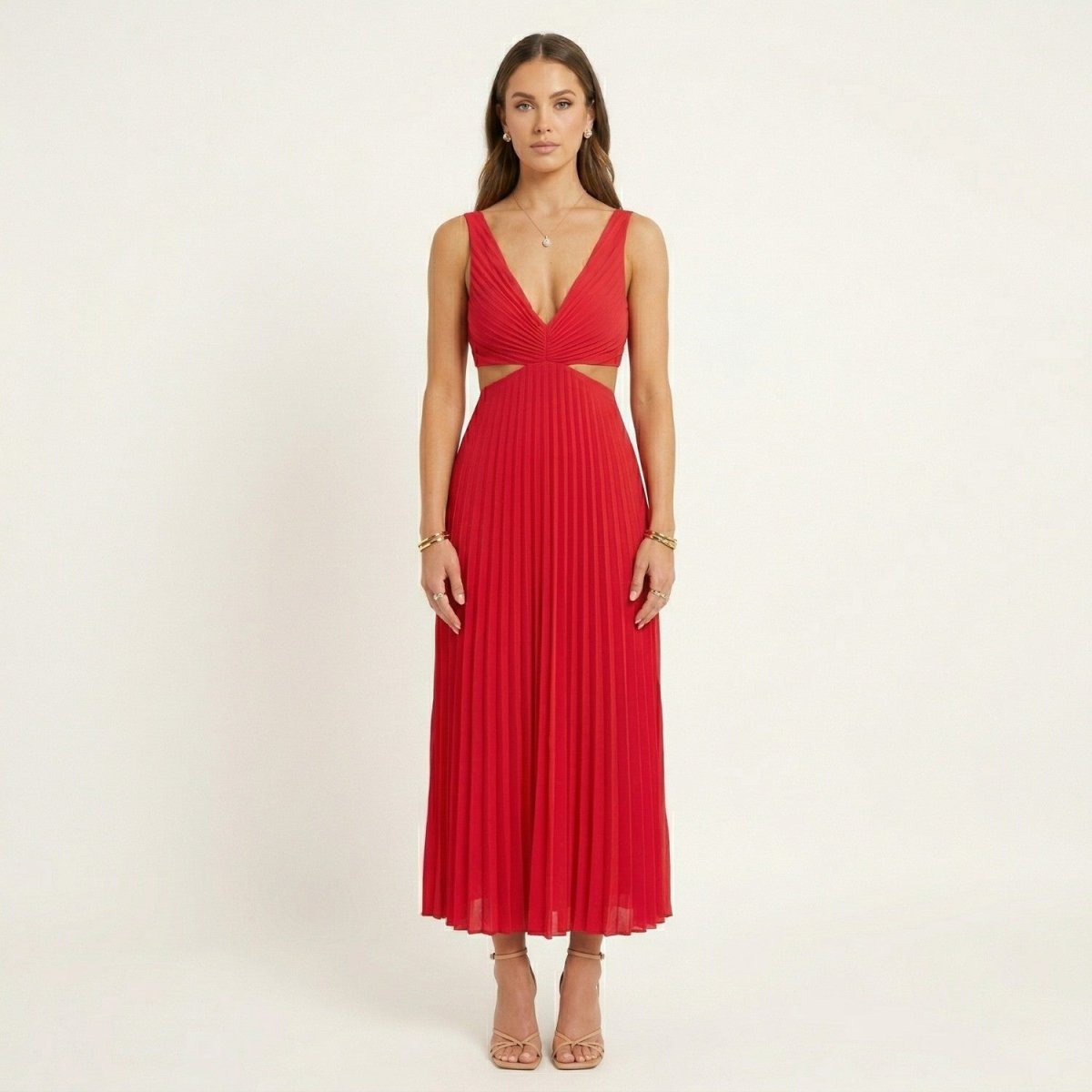 Pleated V Neck Maxi Dress - Maxi Dress - Wild Eye Vision