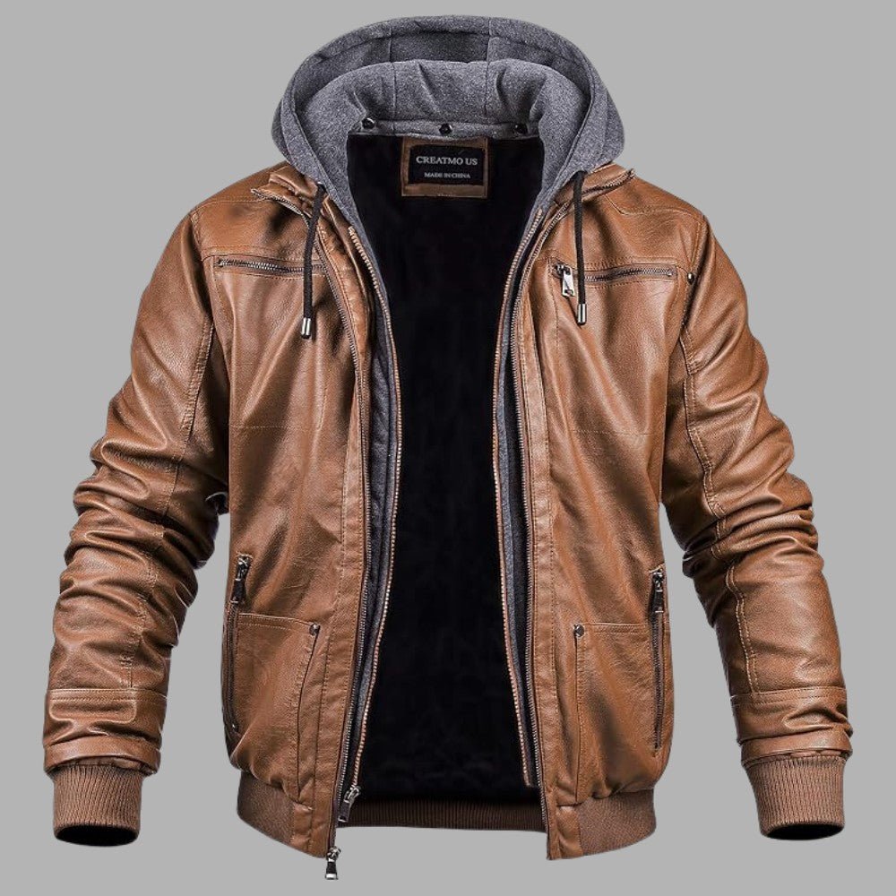 Premium Hooded Leather Winter Jacket - Men's Leather Jacket - Wild Eye Vision