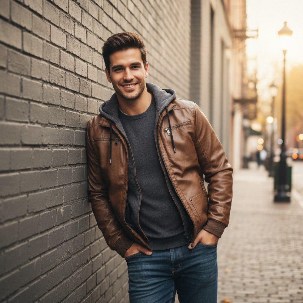 Premium Hooded Leather Winter Jacket - Men's Leather Jacket - Wild Eye Vision