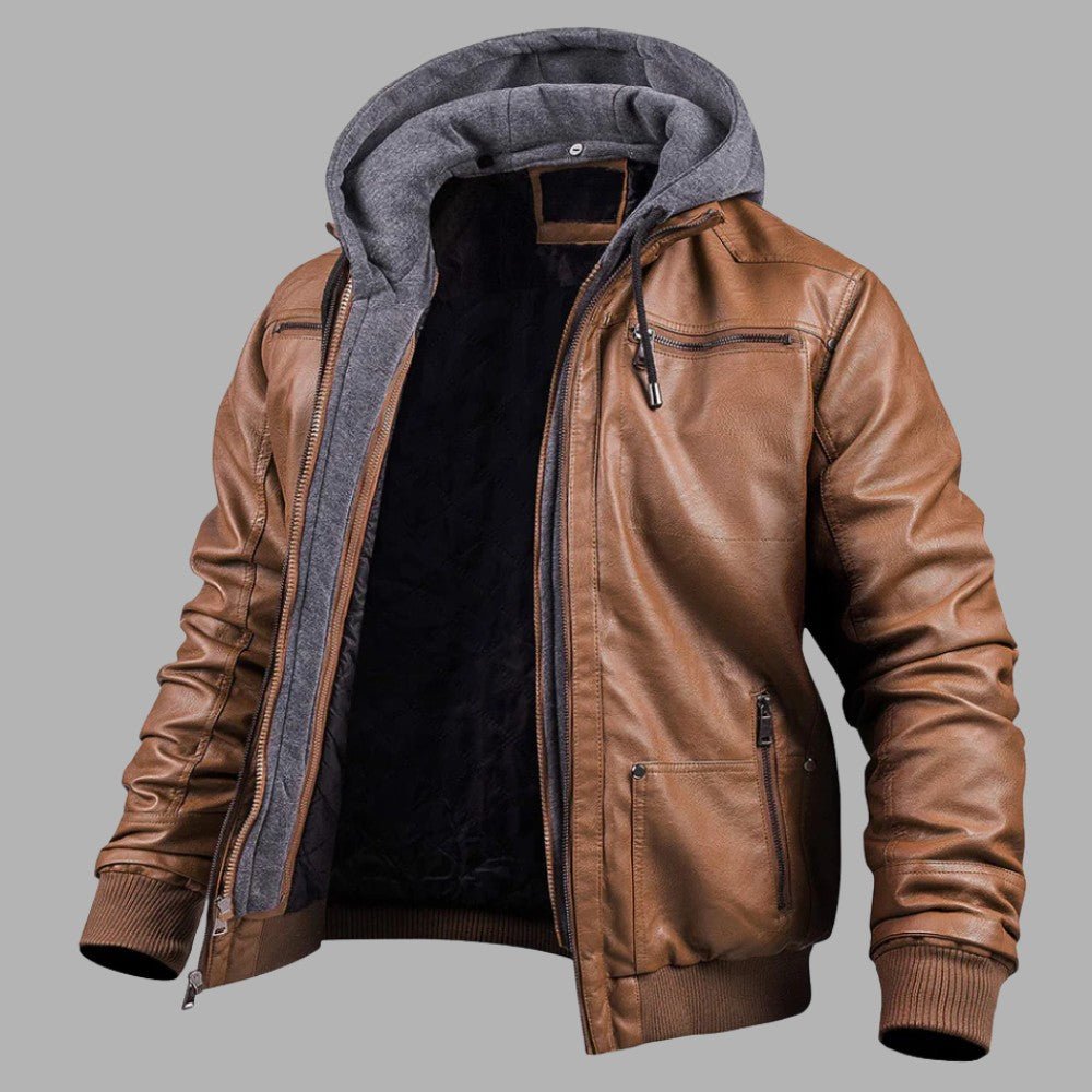 Premium Hooded Leather Winter Jacket - Men's Leather Jacket - Wild Eye Vision