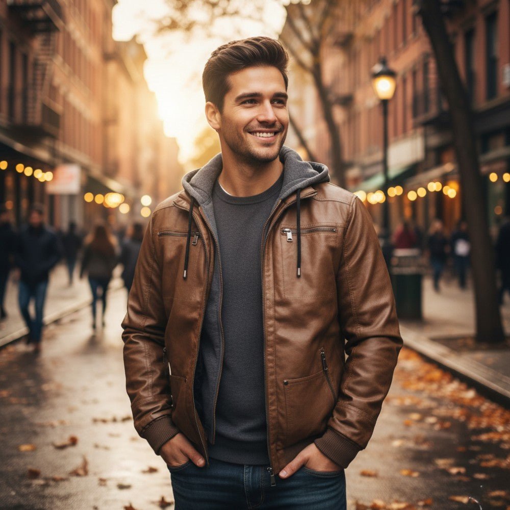 Premium Hooded Leather Winter Jacket - Men's Leather Jacket - Wild Eye Vision