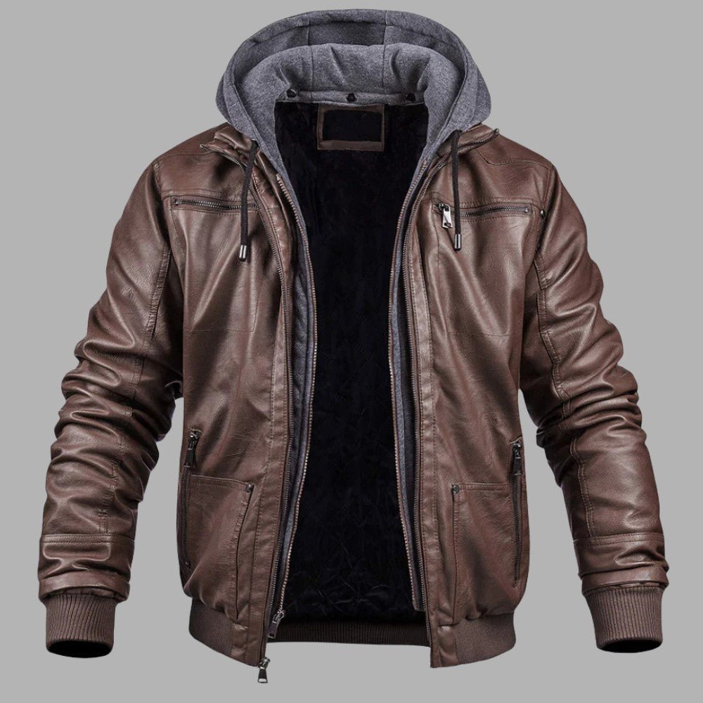 Premium Hooded Leather Winter Jacket - Men's Leather Jacket - Wild Eye Vision
