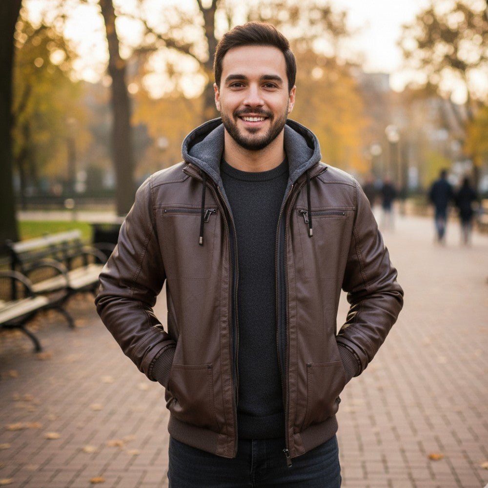 Premium Hooded Leather Winter Jacket - Men's Leather Jacket - Wild Eye Vision