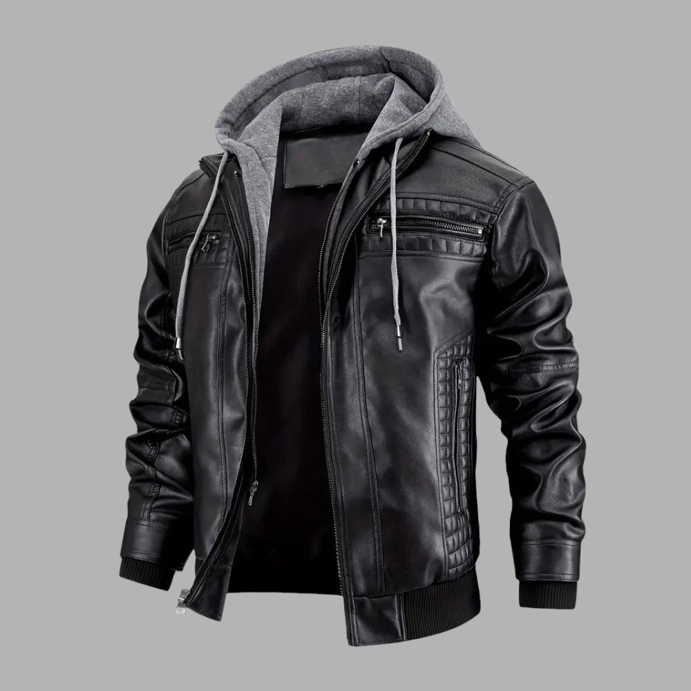 Retro Hooded Biker Jacket - Men's Leather Jacket - Wild Eye Vision
