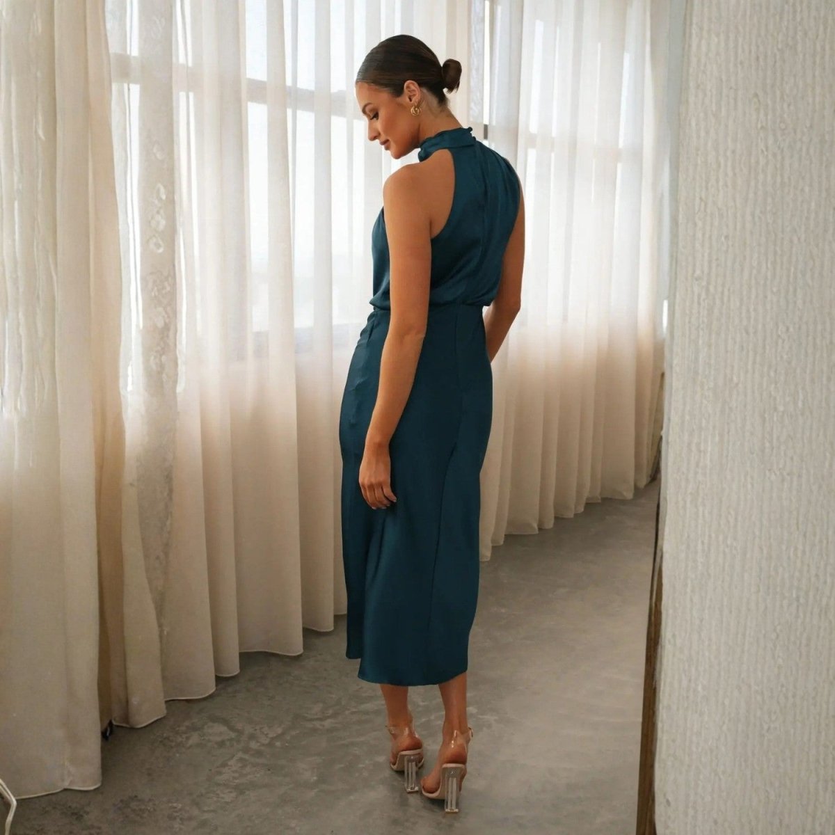 Shiny Halter Neck Maxi Dress - Maxi Dress - Wild Eye Vision