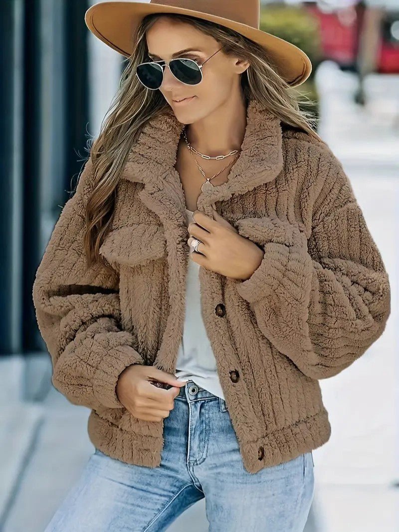 Soft Faux Fur Button Trucker Jacket - Women's Winter Jacket - Wild Eye Vision