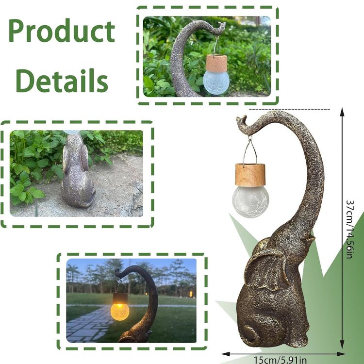 Solar - Powered Copper Elephant Lamp - Garden Light - Wild Eye Vision