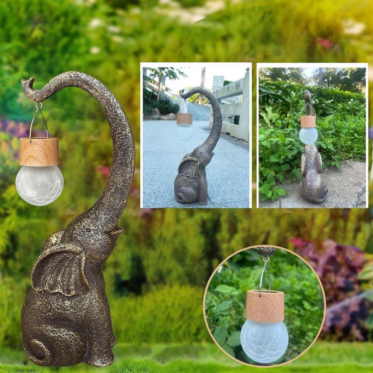 Solar - Powered Copper Elephant Lamp - Garden Light - Wild Eye Vision
