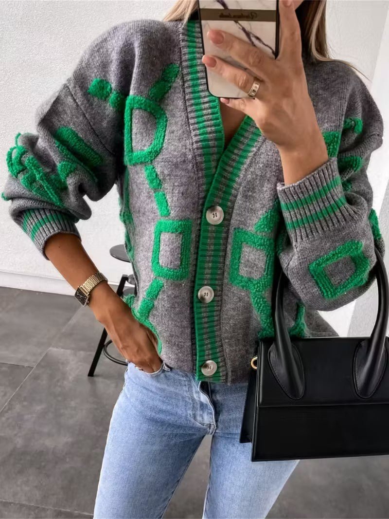 V - Neck Color Block Knit Cardigan - Women Knit Cardigan - Wild Eye Vision