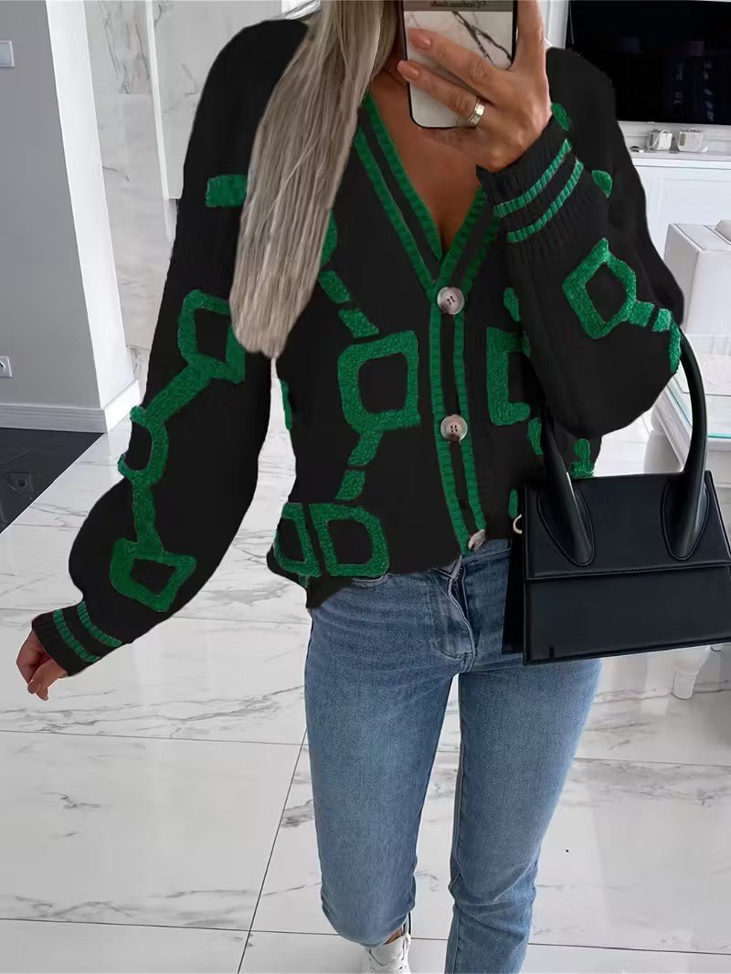 V - Neck Color Block Knit Cardigan - Women Knit Cardigan - Wild Eye Vision