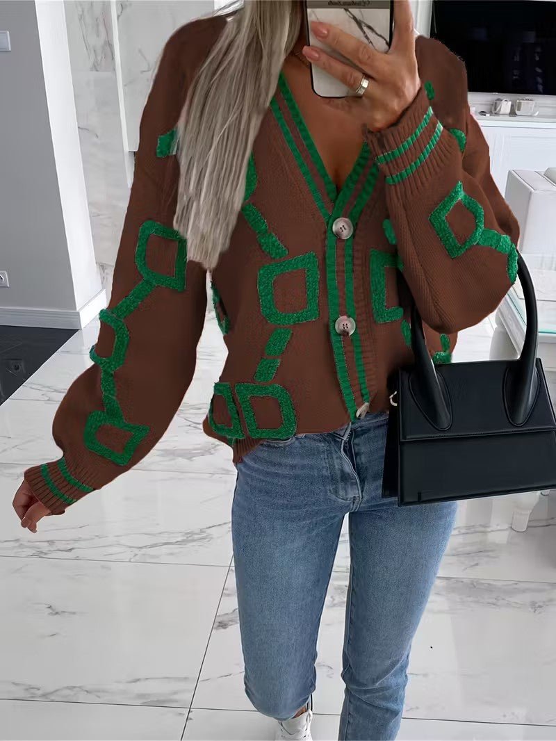 V - Neck Color Block Knit Cardigan - Women Knit Cardigan - Wild Eye Vision