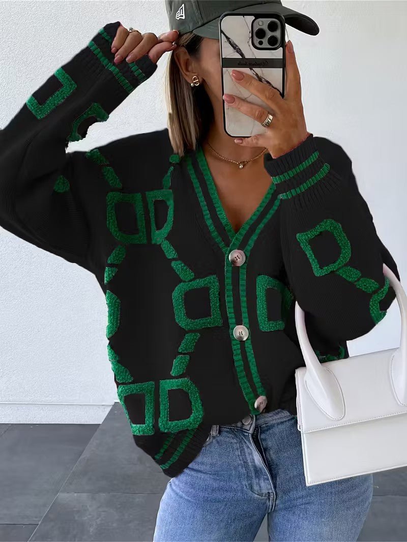 V - Neck Color Block Knit Cardigan - Women Knit Cardigan - Wild Eye Vision